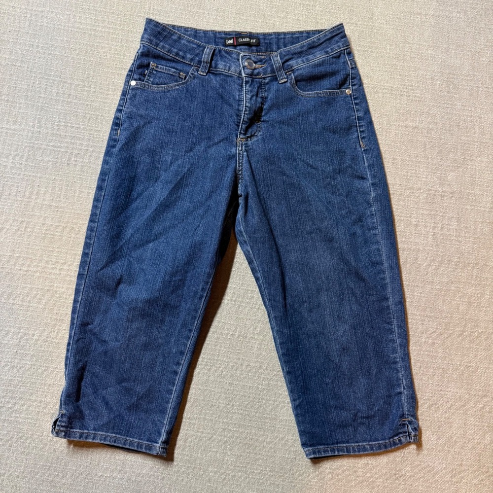 Lee Classic Fit Denim Capris Women 10 Blue Jeans Crop Pants High Rise